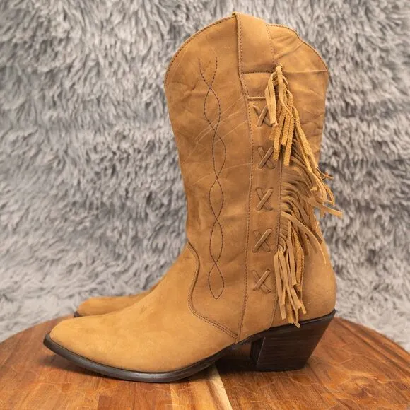 Ladies Fringe Durango Brown Leather Pointed Toe Western Booties Size: 7 M