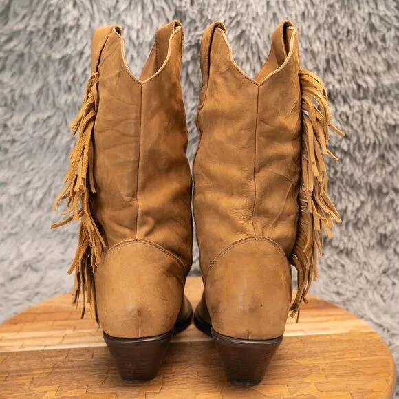 Ladies Fringe Durango Brown Leather Pointed Toe Western Booties Size: 7 M