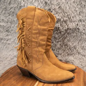 Ladies Fringe Durango Brown Leather Pointed Toe Western Booties Size: 7 M