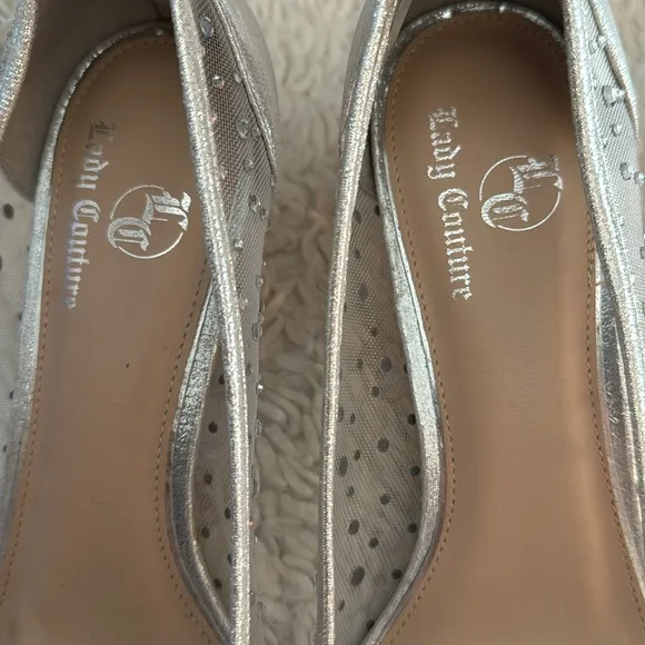 Lady Couture Silk Silver Embellished Kitten Heels size 39