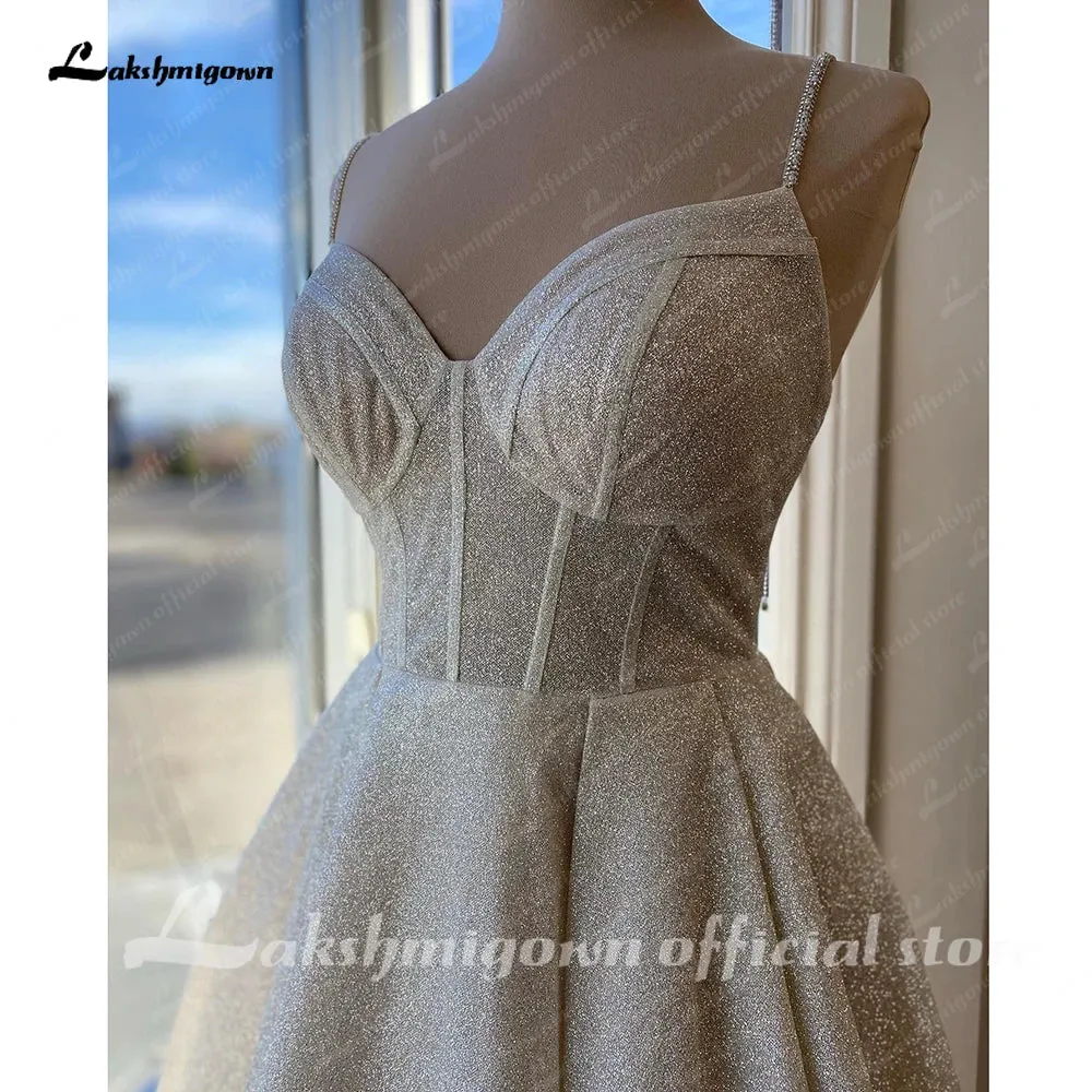 Lakshmigown Bling Bling Open Back A Line Wedding Dress Vestidos V Neck A Line Bridal Gowns Open Back