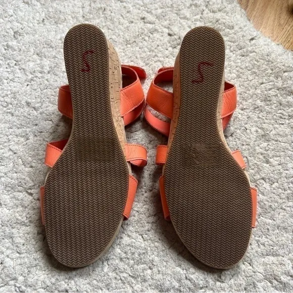 Lands' End Orange Leather Comfort Cork Wedge Sandal  10 NEW 508554