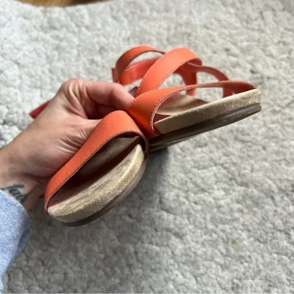 Lands' End Orange Leather Comfort Cork Wedge Sandal  10 NEW 508554