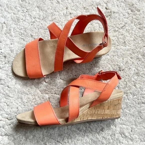 Lands' End Orange Leather Comfort Cork Wedge Sandal  10 NEW 508554