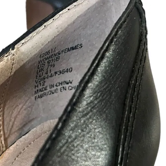 Lands End Stowe High Heel Tassle Shoes Black Leather Pumps Block Heel Womens 9.5