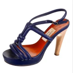 Lanvin Blue and Tan High Heel Platform Sandals