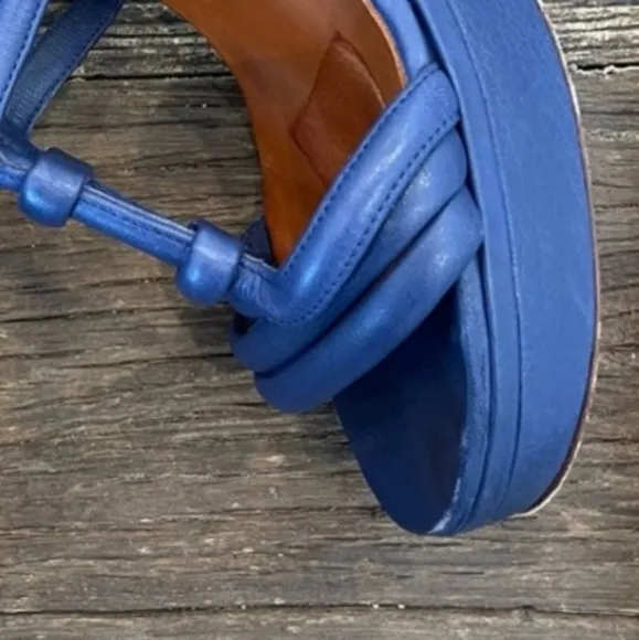 Lanvin Blue and Tan High Heel Platform Sandals