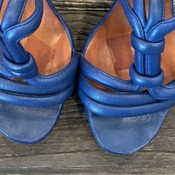 Lanvin Blue and Tan High Heel Platform Sandals