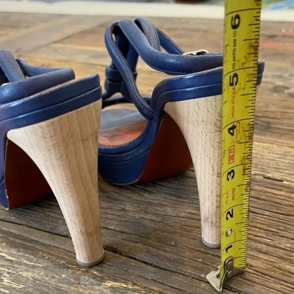 Lanvin Blue and Tan High Heel Platform Sandals