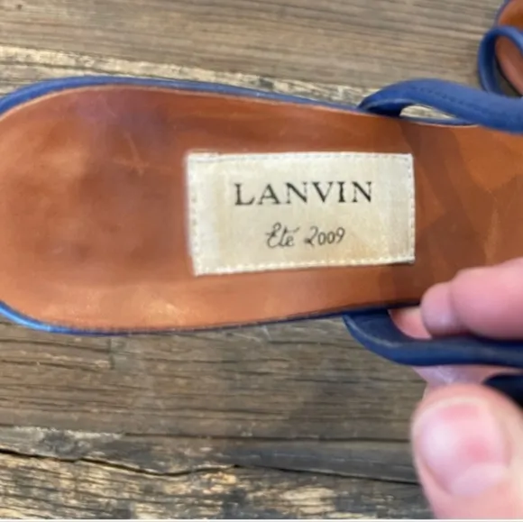 Lanvin Blue and Tan High Heel Platform Sandals