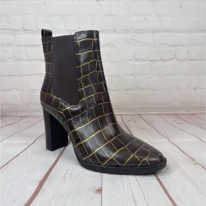 Lauren Ralph Laure Mylah Leather Chelsea Brown Gold Boots Women’s Size 8