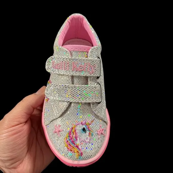 Lelli Kelly Toddler Girls Fashion Glitter Sneaker Size 8 Silver/ Pink Shoes