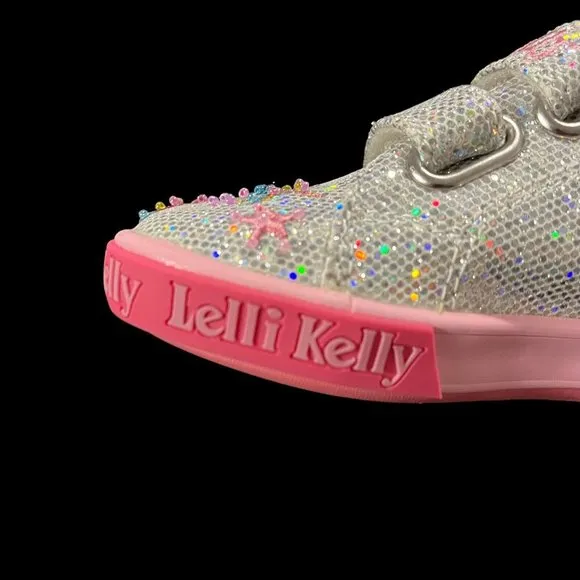 Lelli Kelly Toddler Girls Fashion Glitter Sneaker Size 8 Silver/ Pink Shoes