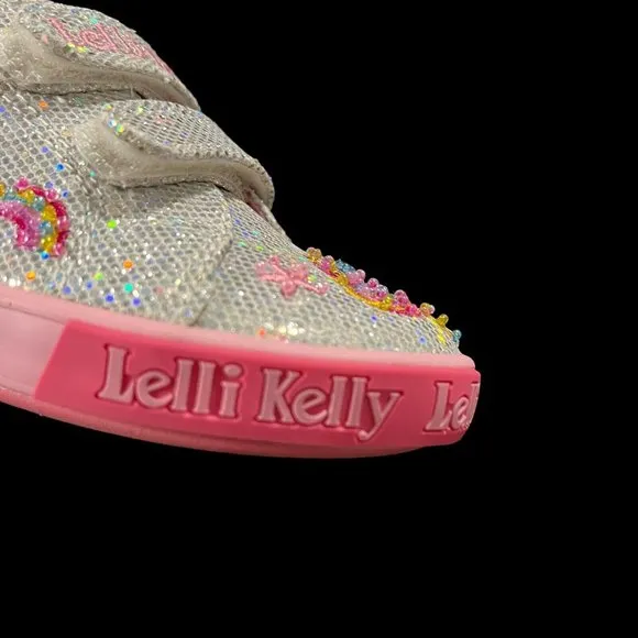 Lelli Kelly Toddler Girls Fashion Glitter Sneaker Size 8 Silver/ Pink Shoes