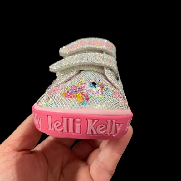 Lelli Kelly Toddler Girls Fashion Glitter Sneaker Size 8 Silver/ Pink Shoes