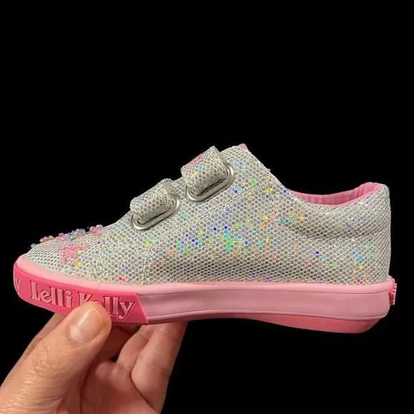 Lelli Kelly Toddler Girls Fashion Glitter Sneaker Size 8 Silver/ Pink Shoes