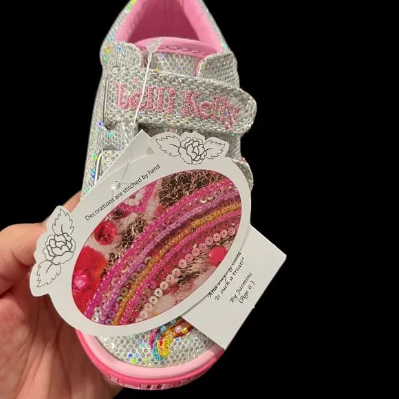Lelli Kelly Toddler Girls Fashion Glitter Sneaker Size 8 Silver/ Pink Shoes