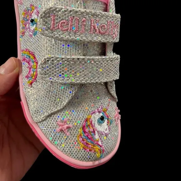 Lelli Kelly Toddler Girls Fashion Glitter Sneaker Size 8 Silver/ Pink Shoes
