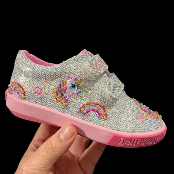 Lelli Kelly Toddler Girls Fashion Glitter Sneaker Size 8 Silver/ Pink Shoes