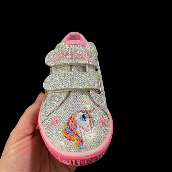 Lelli Kelly Toddler Girls Fashion Glitter Sneaker Size 8 Silver/ Pink Shoes