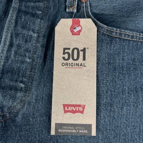 Levi's 501 Original Button Fly Navy Blue Denim Jeans Men's Sizes 32x32 - 38x32