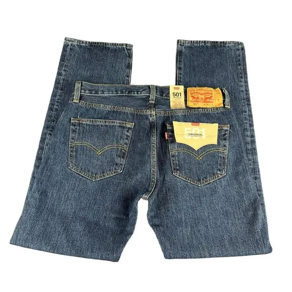 Levi's 501 Original Button Fly Navy Blue Denim Jeans Men's Sizes 32x32 - 38x32