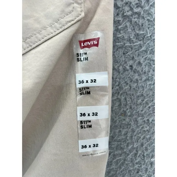 LEVI'S 511 Slim Stretch Men's Ivory White Pants Size 36 (36x31.5 Actual) NWT