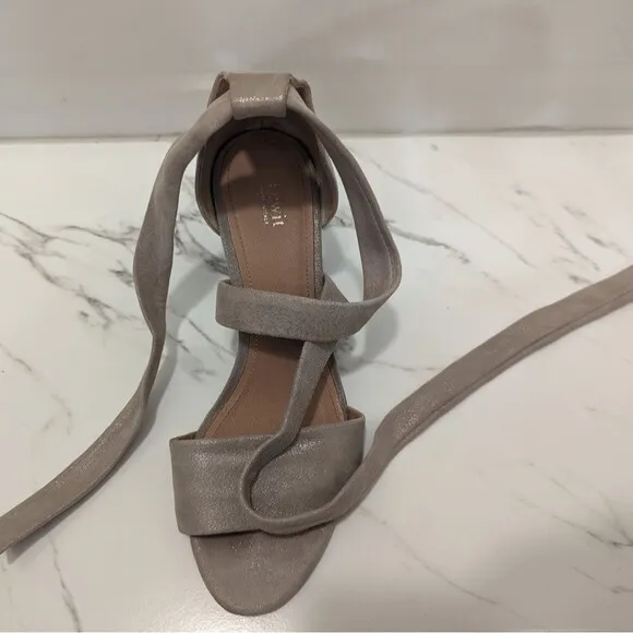 Lewit Beige Gold Silver Shimmer Glimmer Chunky Heel Ankle Bow 38 Made in Italy