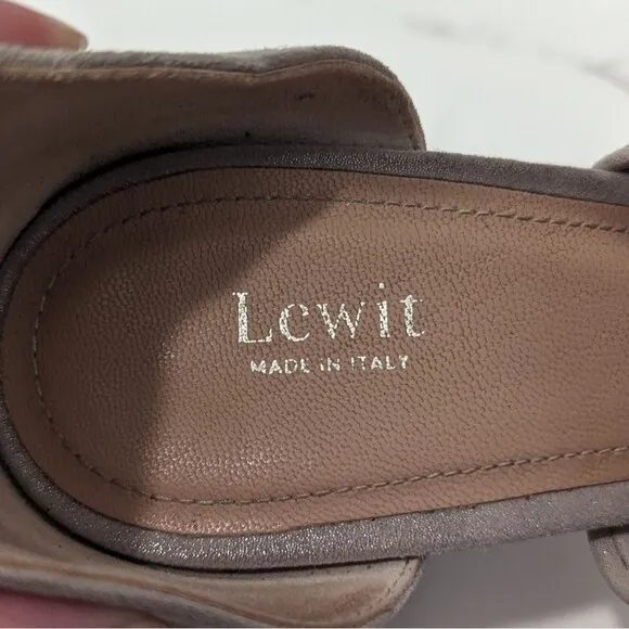Lewit Beige Gold Silver Shimmer Glimmer Chunky Heel Ankle Bow 38 Made in Italy