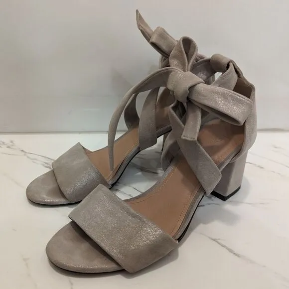 Lewit Beige Gold Silver Shimmer Glimmer Chunky Heel Ankle Bow 38 Made in Italy