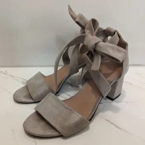 Lewit Beige Gold Silver Shimmer Glimmer Chunky Heel Ankle Bow 38 Made in Italy