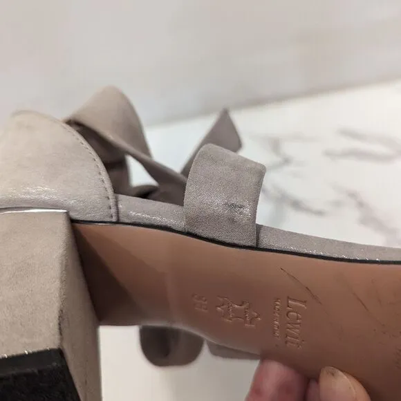 Lewit Beige Gold Silver Shimmer Glimmer Chunky Heel Ankle Bow 38 Made in Italy