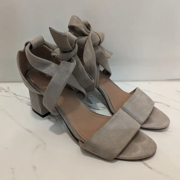 Lewit Beige Gold Silver Shimmer Glimmer Chunky Heel Ankle Bow 38 Made in Italy