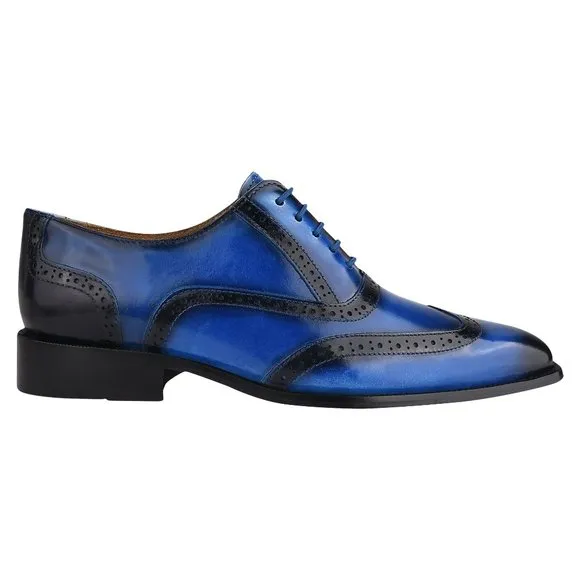 LIBERTYZENO Mens Blue Leather Oxford Style Dress Shoes