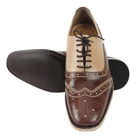 LIBERTYZENO Men's Brown Beige Lace-Up Shoes