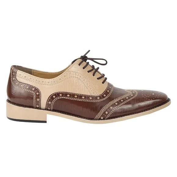LIBERTYZENO Men's Brown Beige Lace-Up Shoes