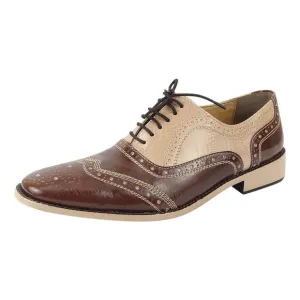 LIBERTYZENO Men's Brown Beige Lace-Up Shoes