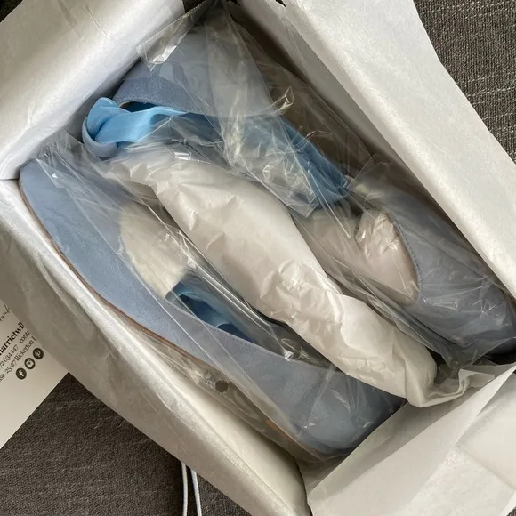 Light Blue Suede Flats with Bow - Bridal and Wedding