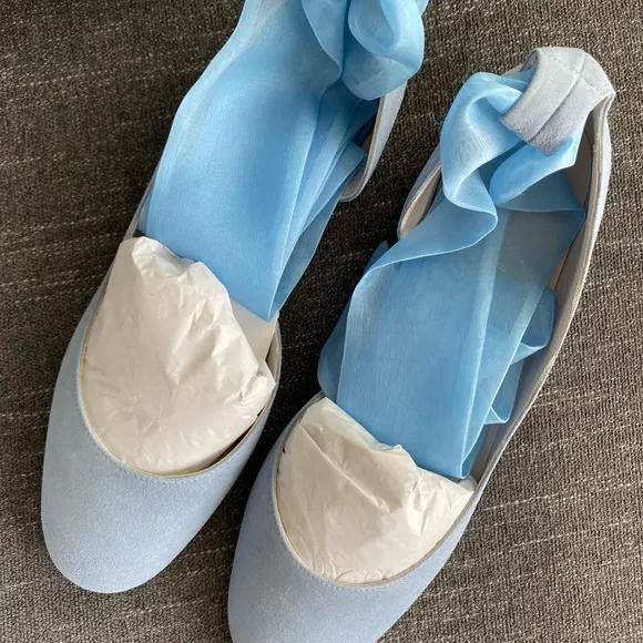 Light Blue Suede Flats with Bow - Bridal and Wedding