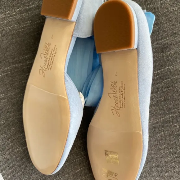 Light Blue Suede Flats with Bow - Bridal and Wedding