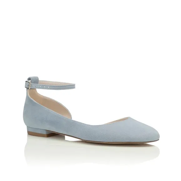 Light Blue Suede Flats with Bow - Bridal and Wedding