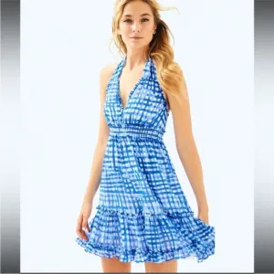 Lilly Pulitzer Cailee Halter Tiered Mini Dress in Bennet Blue Feeling Beachy XS
