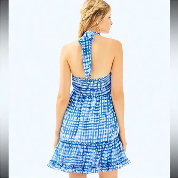 Lilly Pulitzer Cailee Halter Tiered Mini Dress in Bennet Blue Feeling Beachy XS