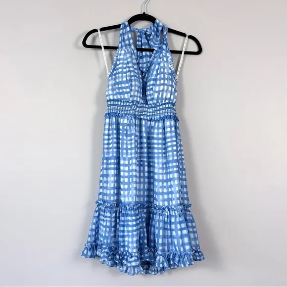 Lilly Pulitzer Cailee Halter Tiered Mini Dress in Bennet Blue Feeling Beachy XS