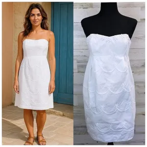 Lilly Pulitzer White Embroidered &amp; Beaded Strapless Mini Dress Sz 4 Boho Beachy