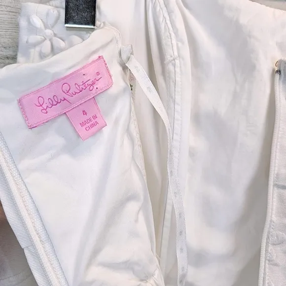 Lilly Pulitzer White Embroidered &amp; Beaded Strapless Mini Dress Sz 4 Boho Beachy