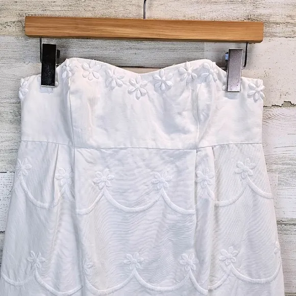 Lilly Pulitzer White Embroidered &amp; Beaded Strapless Mini Dress Sz 4 Boho Beachy