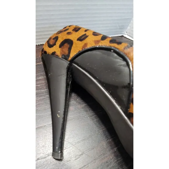 Linea Paolo Calf Hair Leopard Print High Heel Mary Janes Size 9