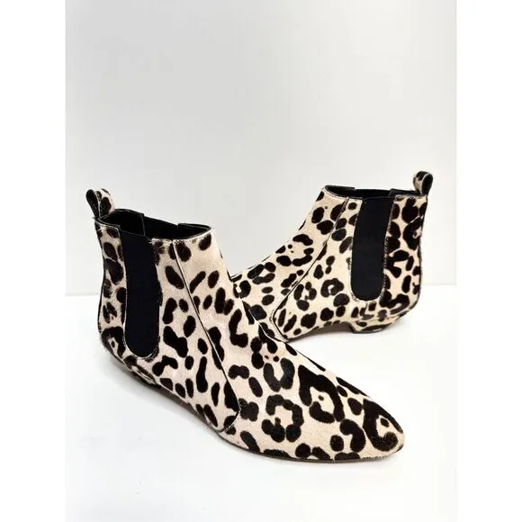 Linea Paolo Shoes 6.5 Anthro Leopard Printed Calf Hair Point Toe Ankle Booties