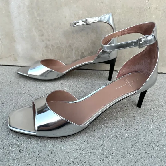 LINEA PAOLO silver heels sandals leather Strappy stilettos women’s 13 Nordstrom